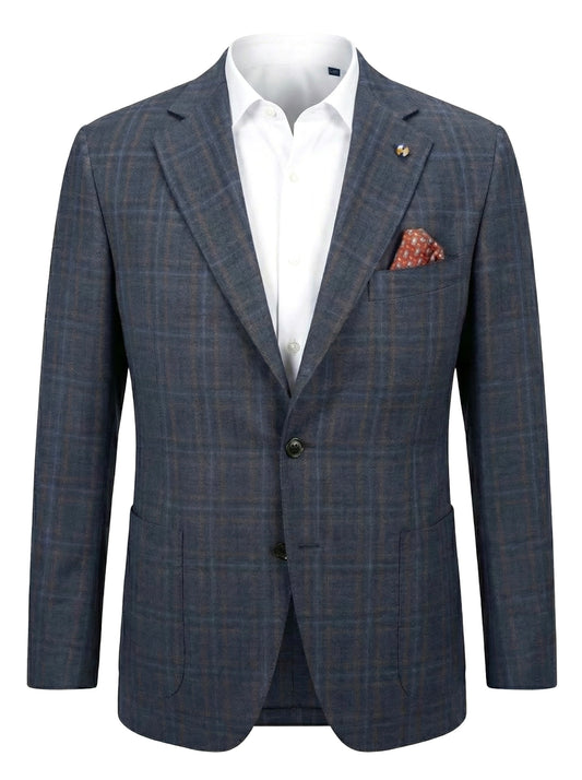 Belvest Jacket-in-the-Box Sport Coat Super 130 Wool Check Pattern in Blue & Orange