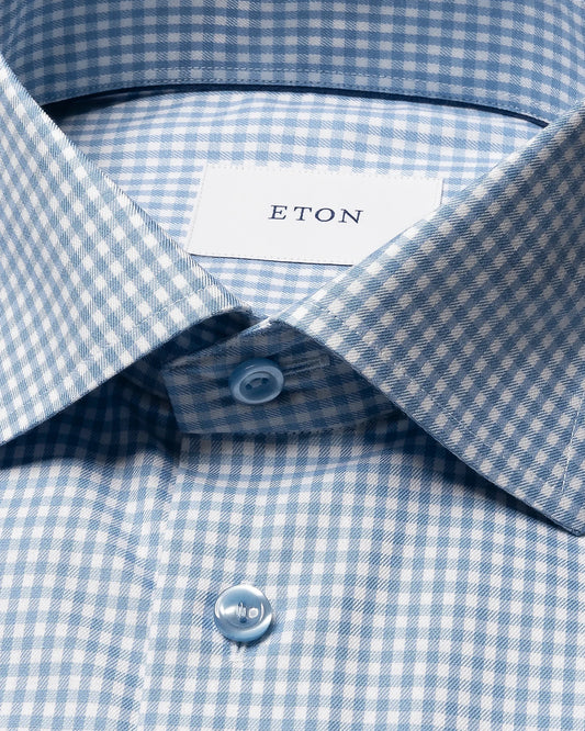 Eton Slim Check Cotton TENCEL™ Lyocell Shirt in Light Blue