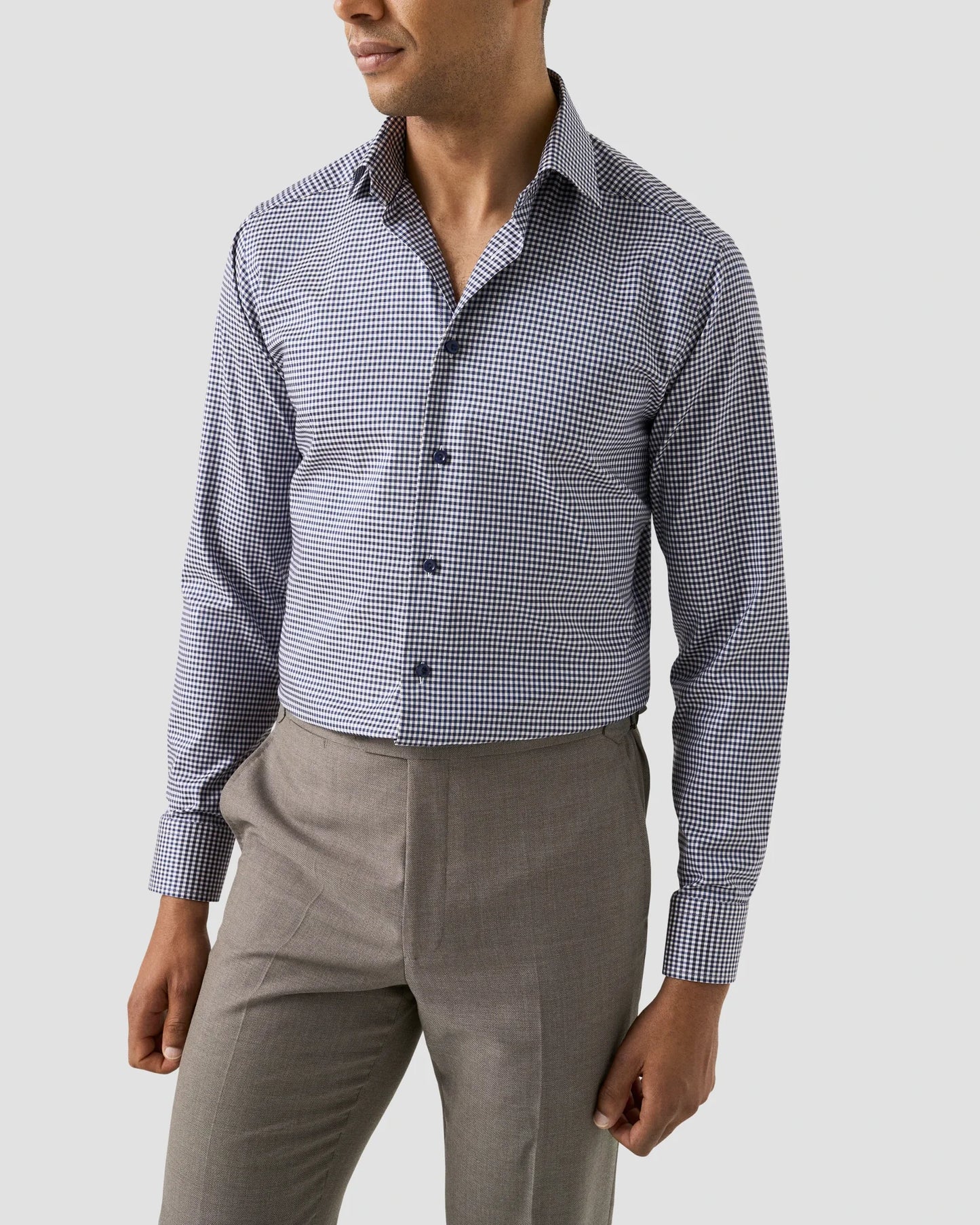 Eton Slim Check Cotton TENCEL™ Lyocell Shirt in Navy Blue
