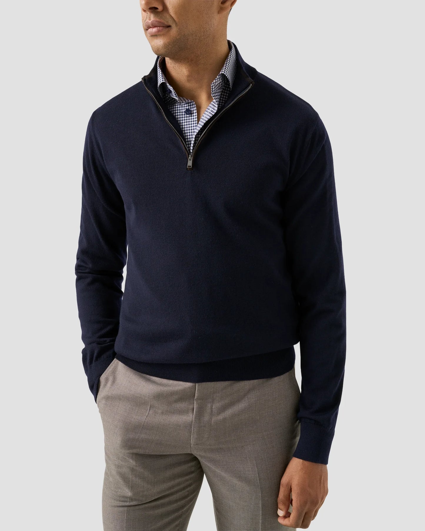 Eton Slim Check Cotton TENCEL™ Lyocell Shirt in Navy Blue
