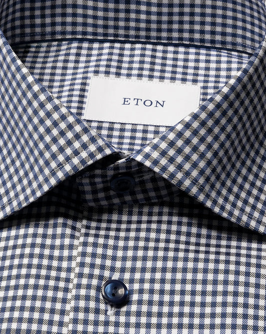 Eton Slim Check Cotton TENCEL™ Lyocell Shirt in Navy Blue