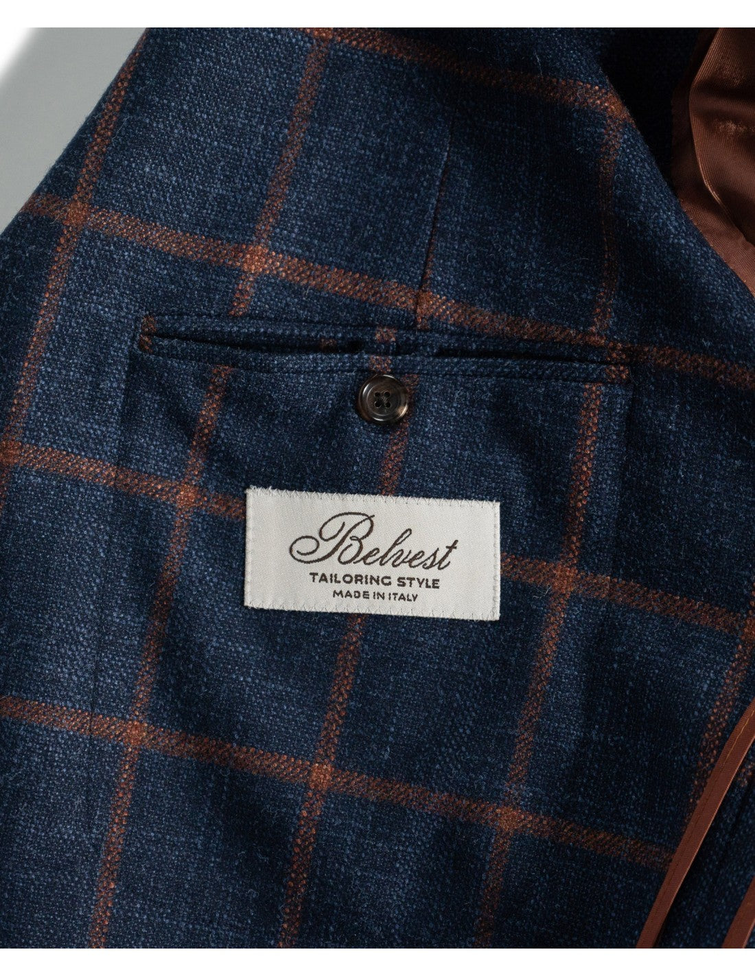 Belvest Wool, Silk & Cashmere Sport Coat in Navy & Orange Check