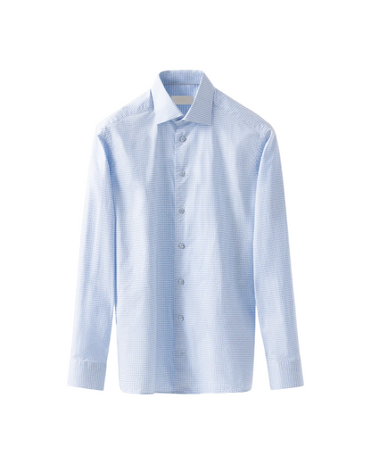 Eton Checked Supima 120 Poplin Shirt in Light Blue