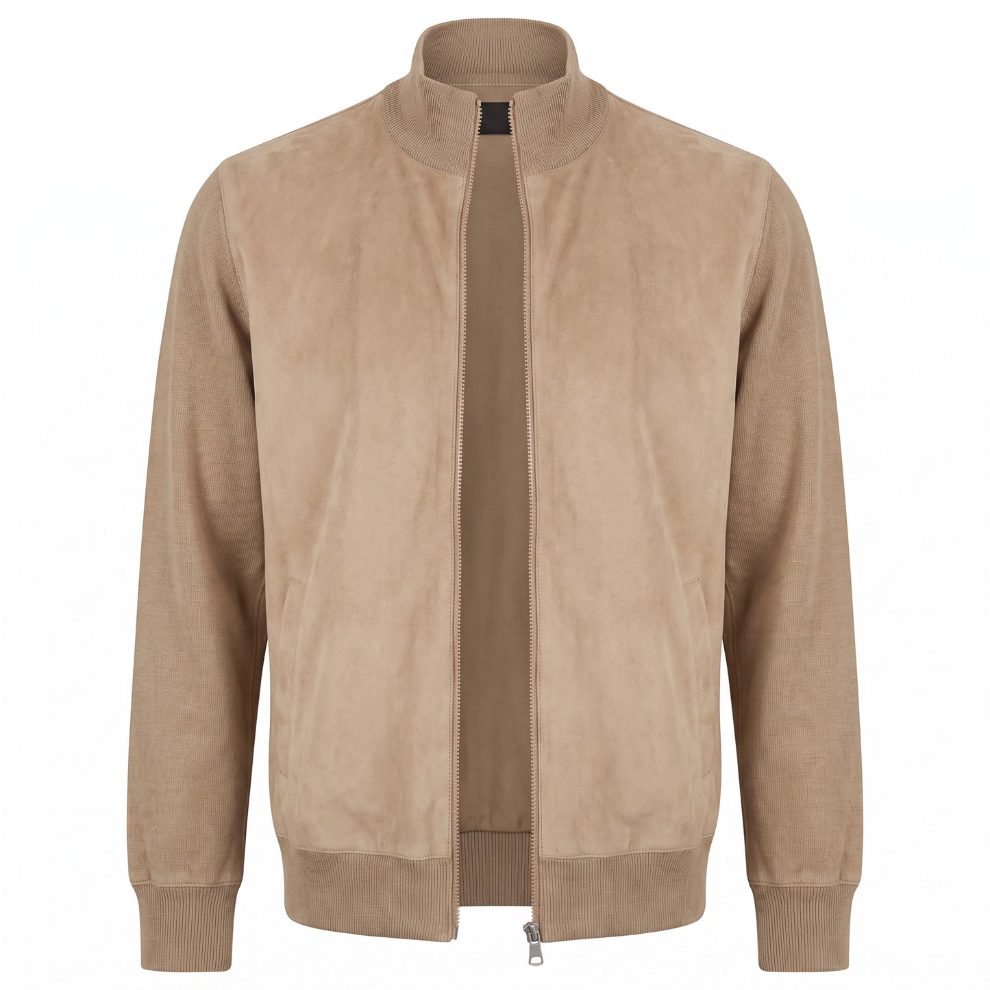 Gran Sasso Lightweight Wool and Alcantara Full Zip Jacket in Tan