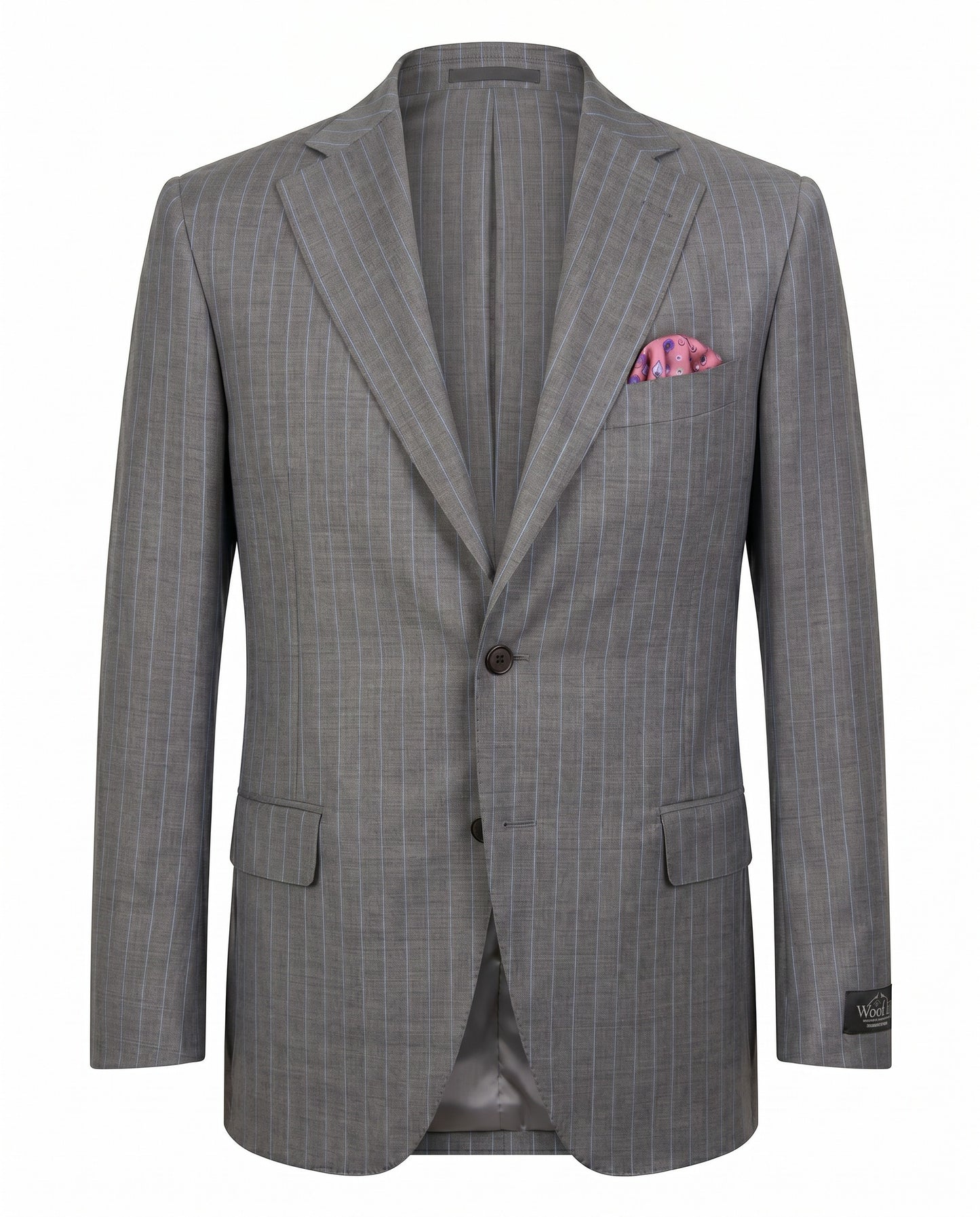 Belvest Super 130’s Wool Suit in Gray & Light blue Pinstripe
