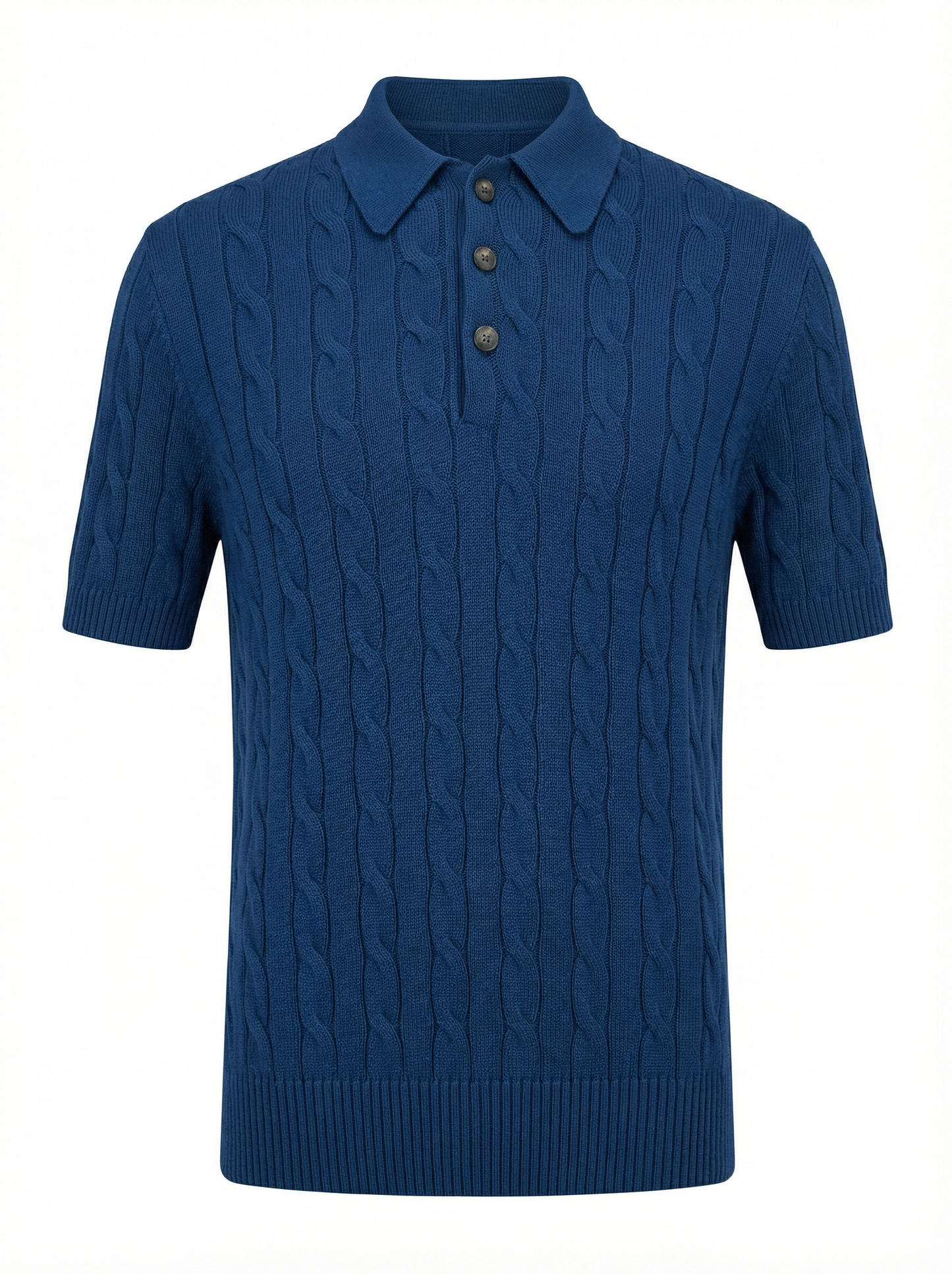 Gran Sasso Cable Knit Polo Shirt in Mid Blue