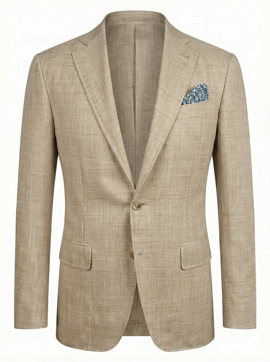 Canali Kei Model Wool, Silk and Linen Suit in Warm Flax