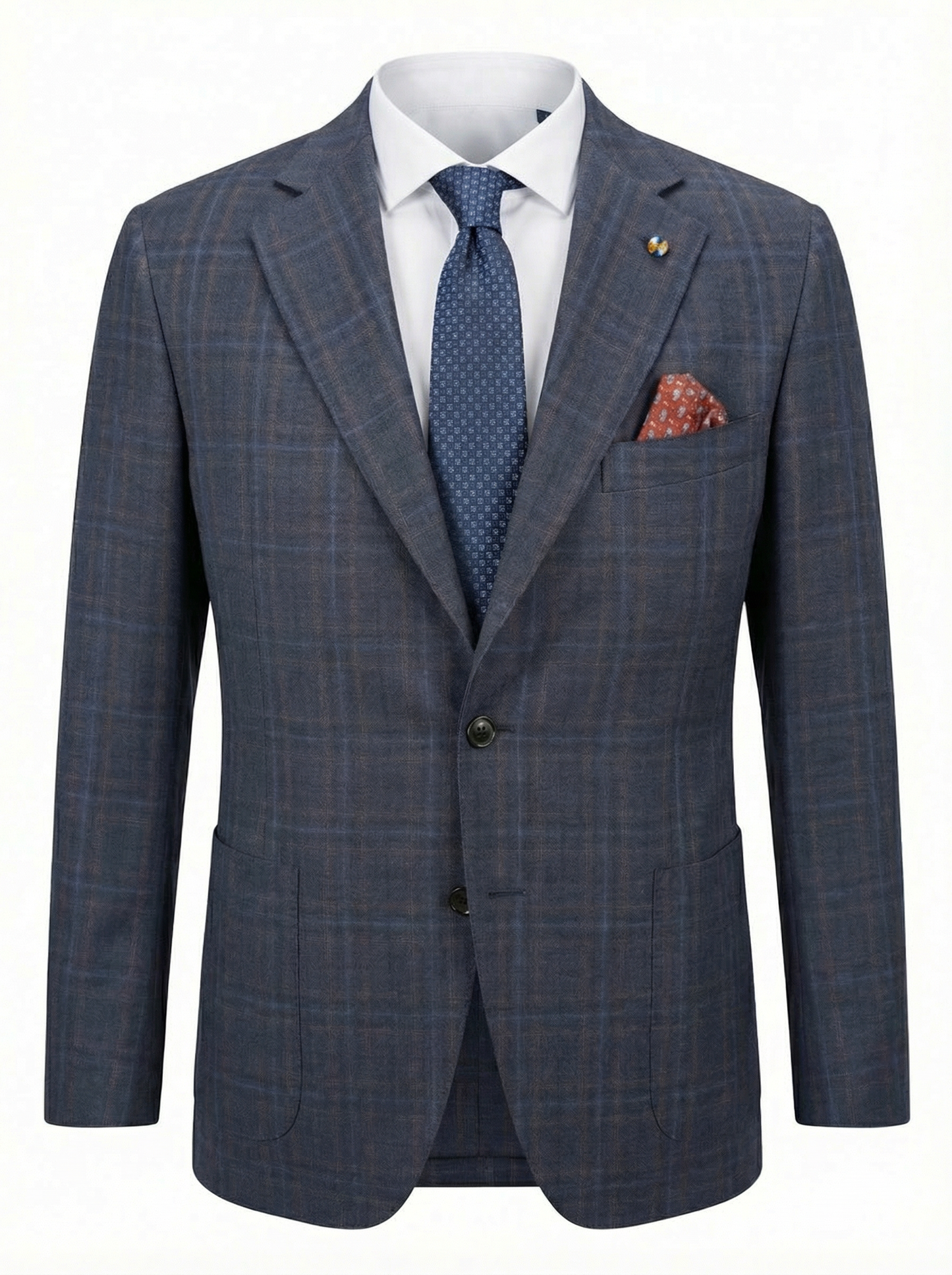 Belvest Jacket-in-the-Box Sport Coat Super 130 Wool Check Pattern in Blue & Orange