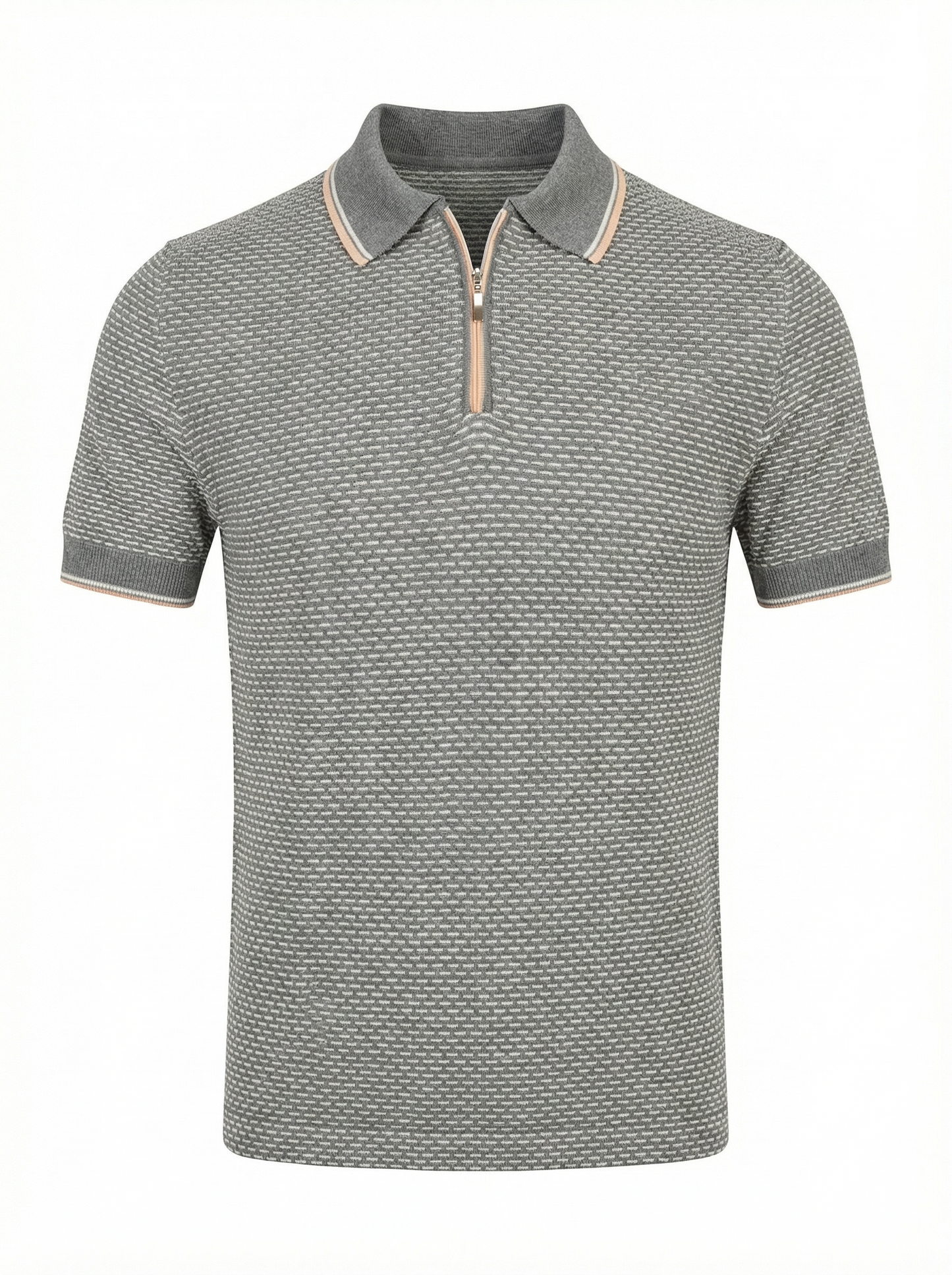 Codice Short Sleeve Cotton Zip Polo Dove Gray with Apricot Contrast Trim