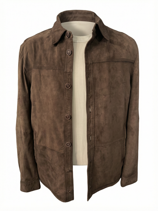 Milestone Nubuck Nappa Leather Shirt Jacket in Chocolate Brown