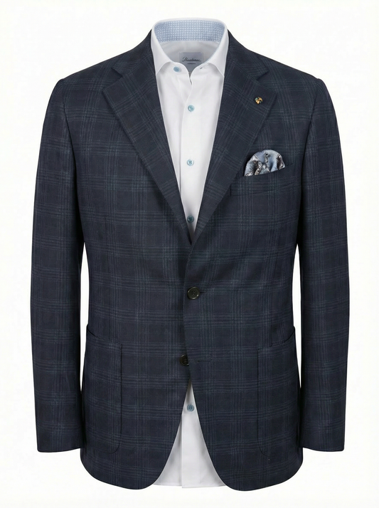 Belvest Jacket-in-the-Box Sport Coat Super 130 Wool Prince of Wales Pattern in Dark Blue