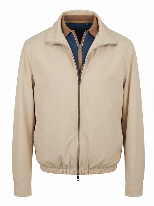 Waterville Soft Nylon Stretch Bomber in Light Taupe