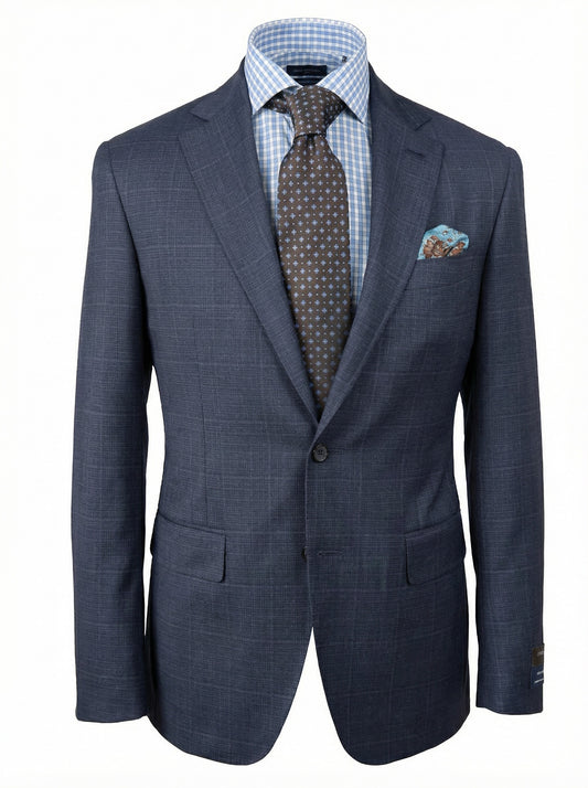 Canali Kei Model Mini Check Suit in Dark Blue