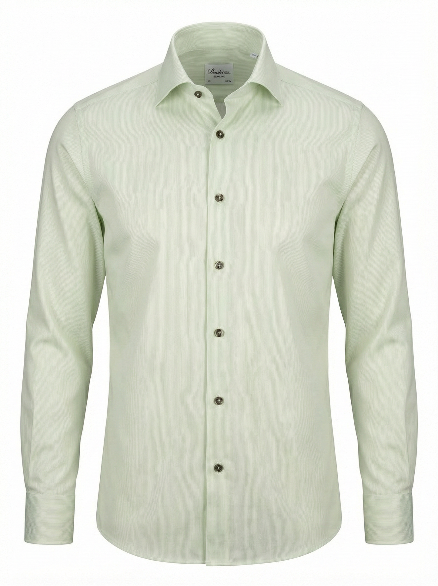 Stenströms Ice Sage Twill Shirt with Dark Horn Contrast Buttons in Slim Fit
