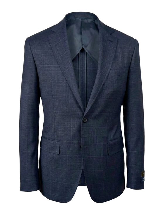 Canali Kei Model Mini Check Suit in Dark Blue