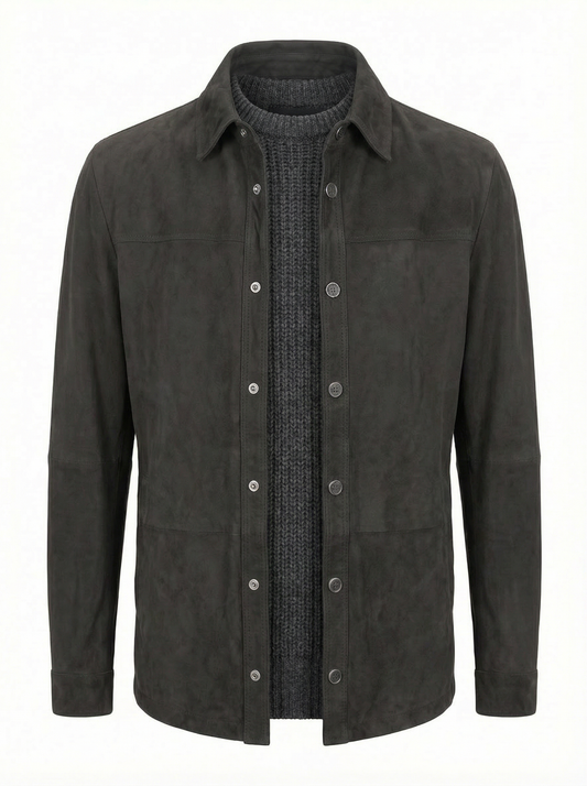 Milestone Nubuck Nappa Leather Shirt Jacket in Black