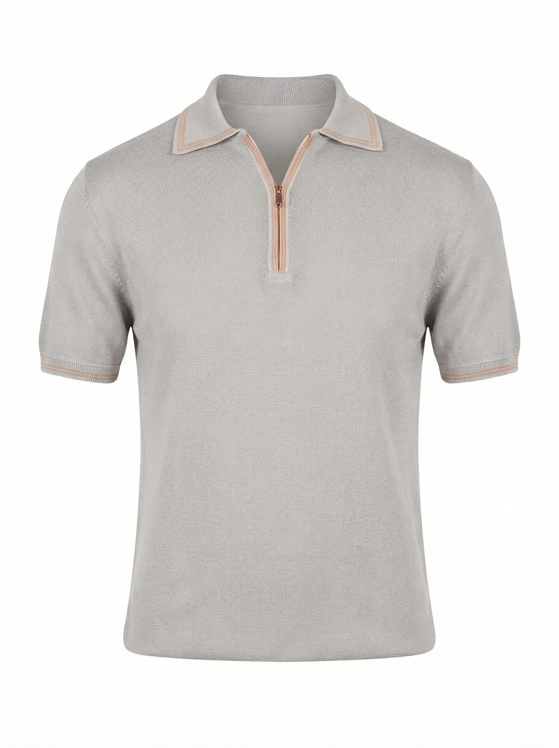 DANIELE FIESOLI Cotton Zip Polo in Sand with Peach Trim – Uomo San