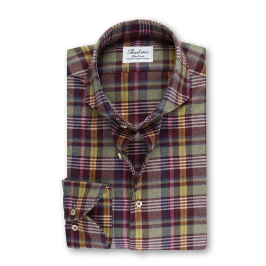Stenströms Flannel Sport Shirt in Green and Maroon Check Pattern