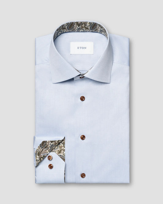 Eton Paisley Effect Signature Light Blue Twill Shirt in Slim Fit