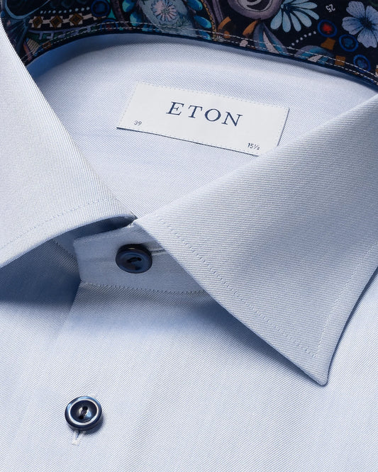 Eton Floral Effect Signature Twill Sport Shirt in Light Blue