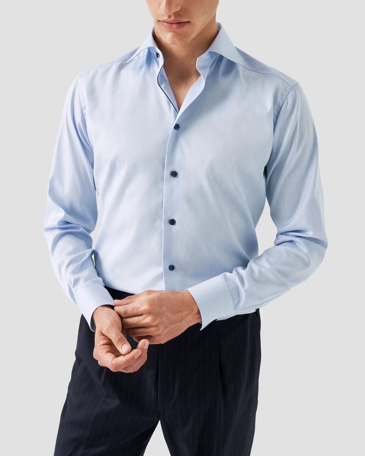 Eton Light Blue Signature Twill Shirt with Navy Details