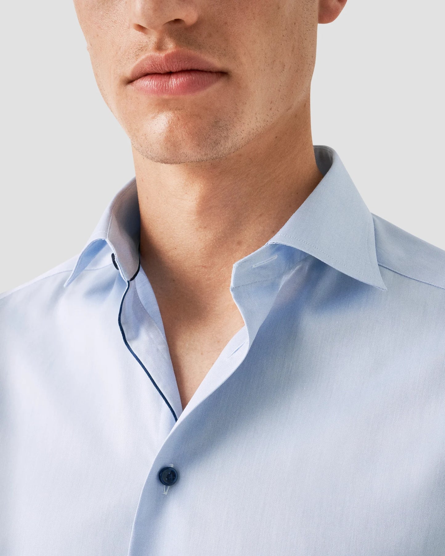Eton Light Blue Signature Twill Shirt with Navy Details, Contemporary Fit