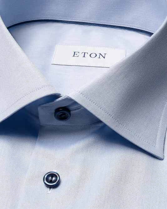 Eton Light Blue Signature Twill Shirt with Navy Details, Slim Fit