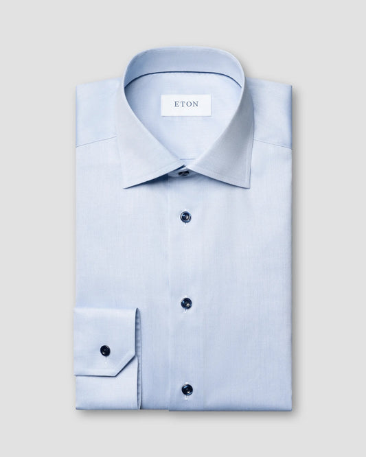 Eton Light Blue Signature Twill Shirt with Navy Details, Contemporary Fit
