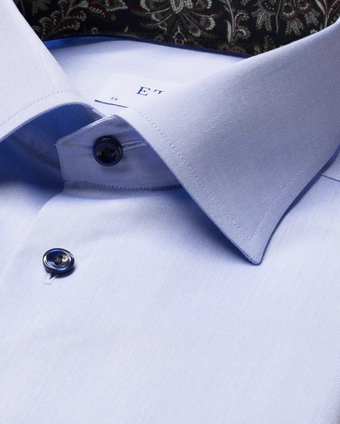 Eton Light Blue Signature Twill Sport Shirt with Paisley Contrast Details