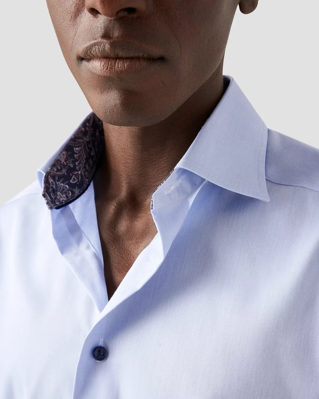 Eton Light Blue Signature Twill Sport Shirt with Paisley Contrast Details