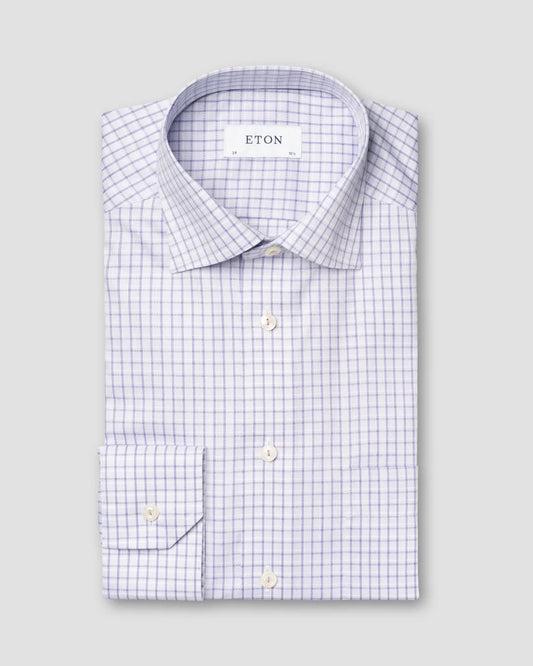 Eton Signature Twill Sport Shirt in Purple Tri-Color Check Pattern