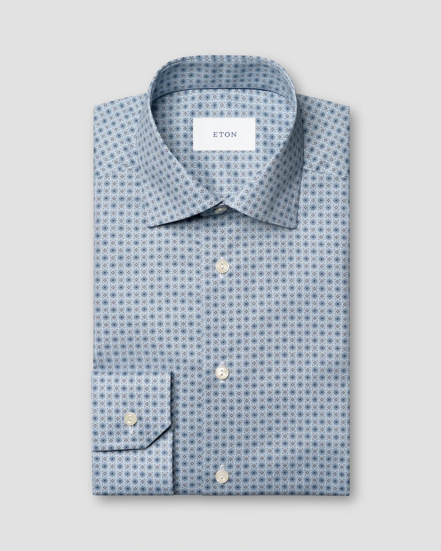 Eton Contemporary Micro Floral Print Shirt in Light Blue
