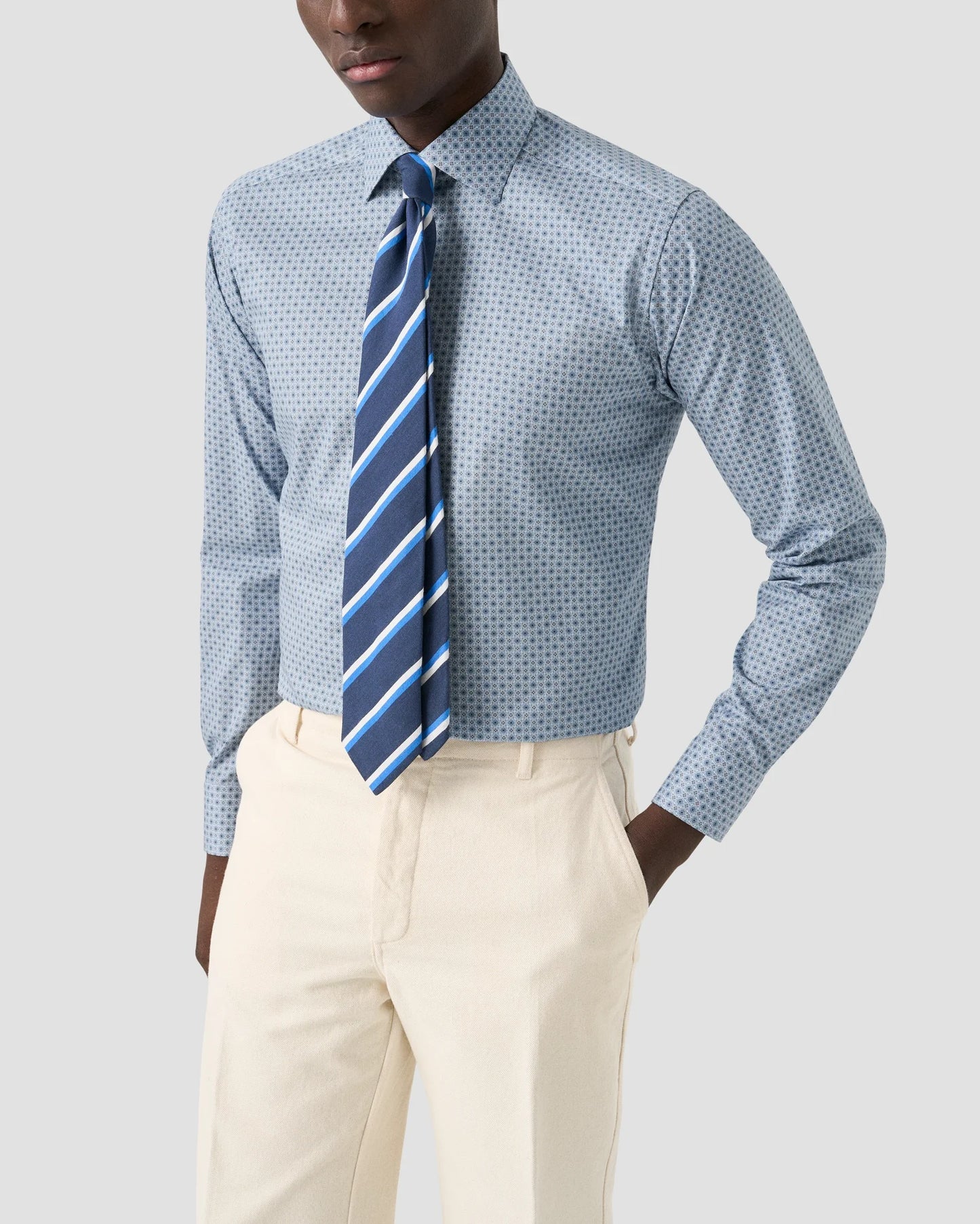 Eton Contemporary Micro Floral Print Shirt in Light Blue