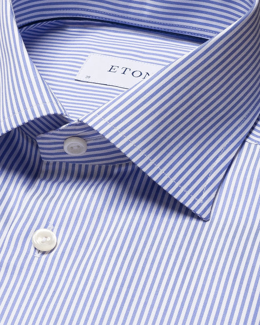 Eton Mid Blue Striped Fine Twill Shirt - Slim Fit