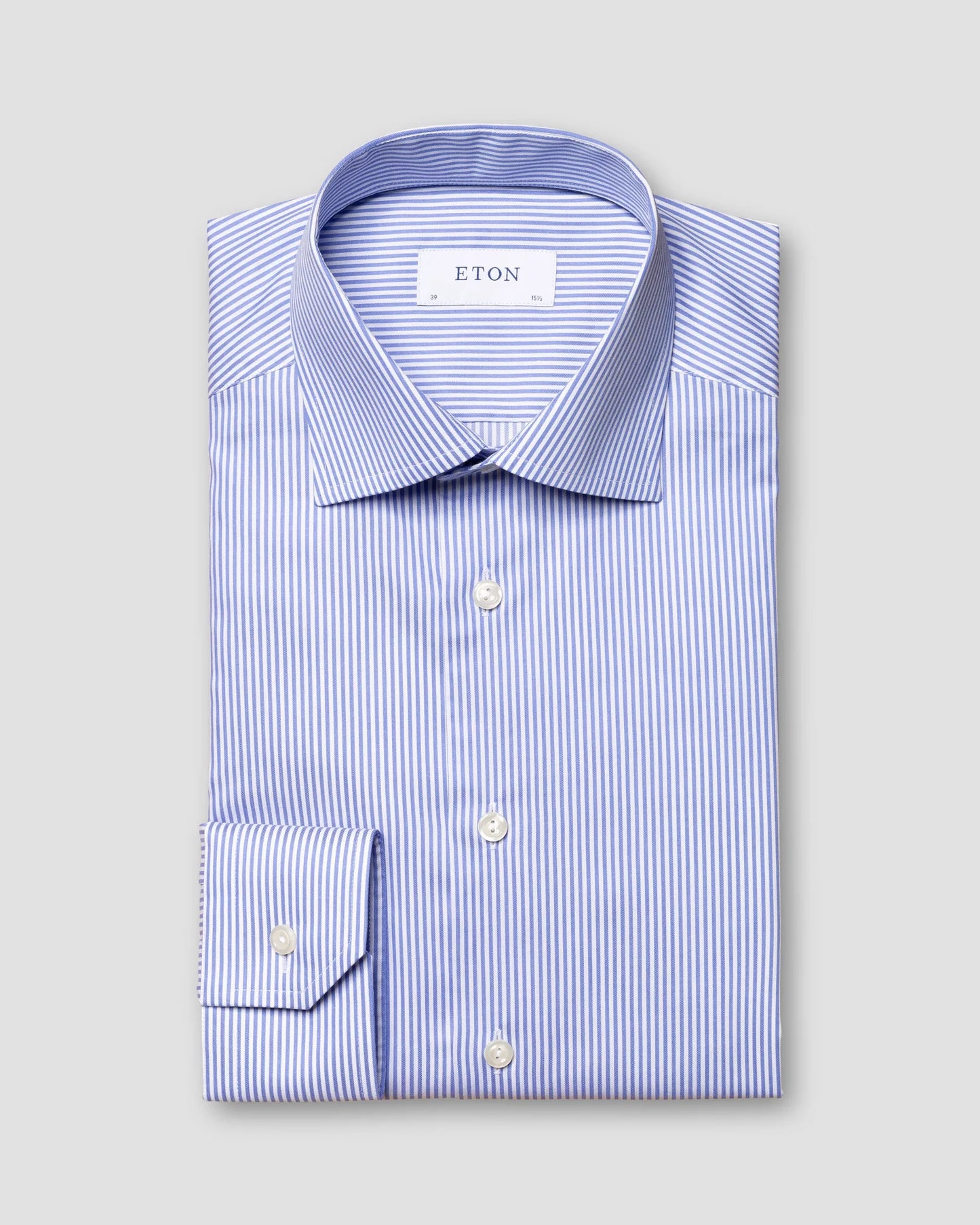 Eton Mid Blue Striped Fine Twill Shirt - Slim Fit
