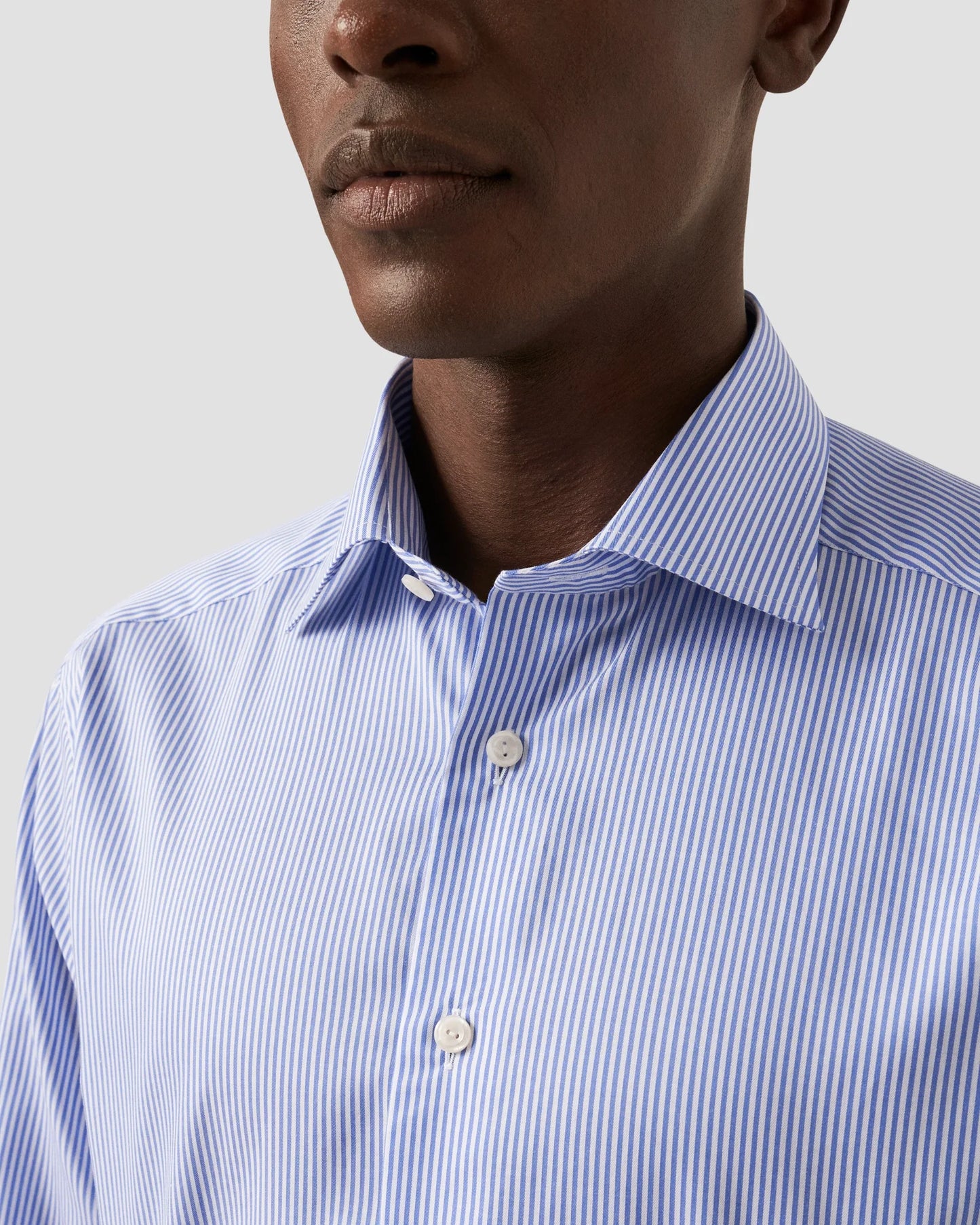 Eton Mid Blue Striped Fine Twill Shirt - Slim Fit