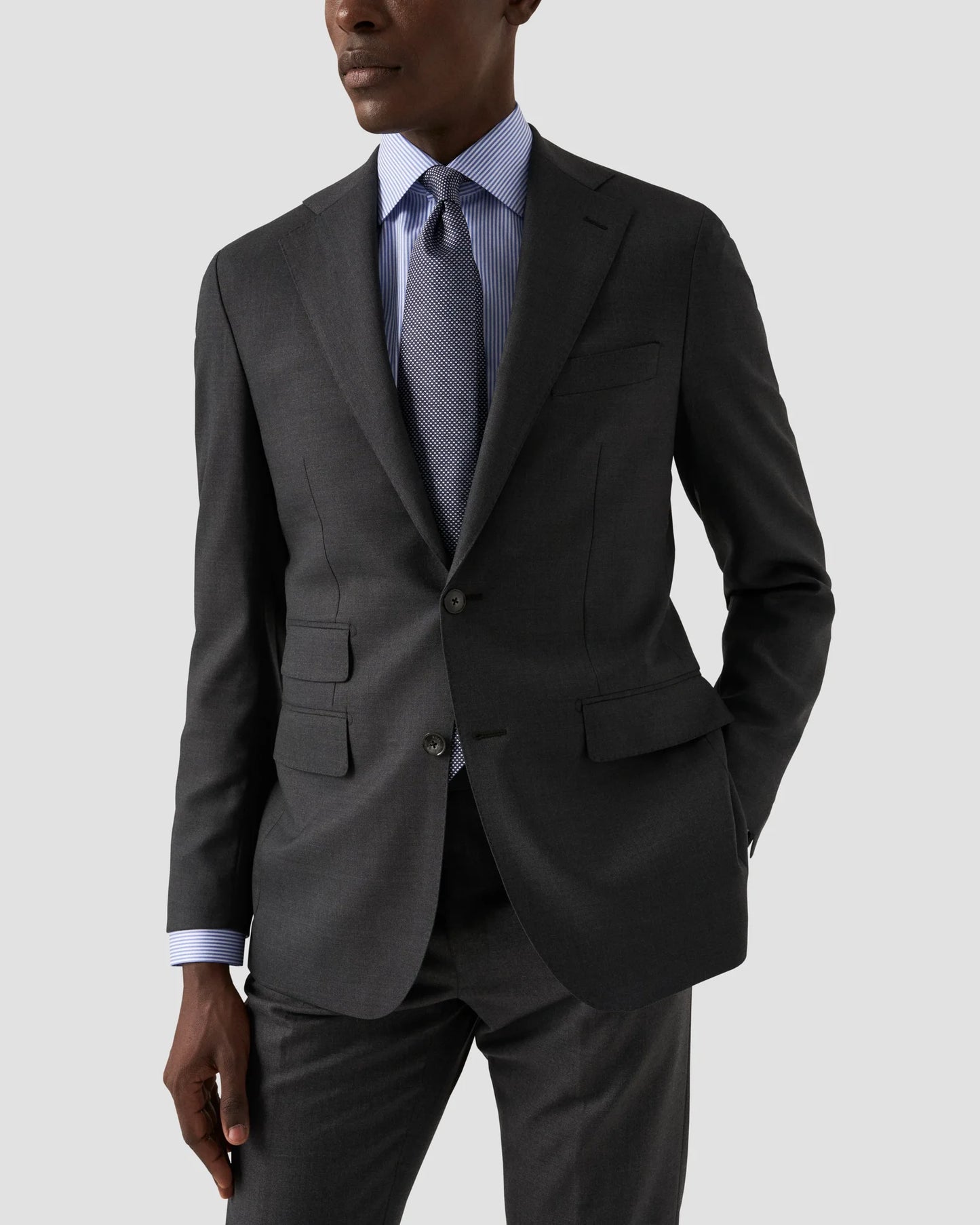 Eton Mid Blue Striped Fine Twill Shirt in Contemporary Fit - Blue
