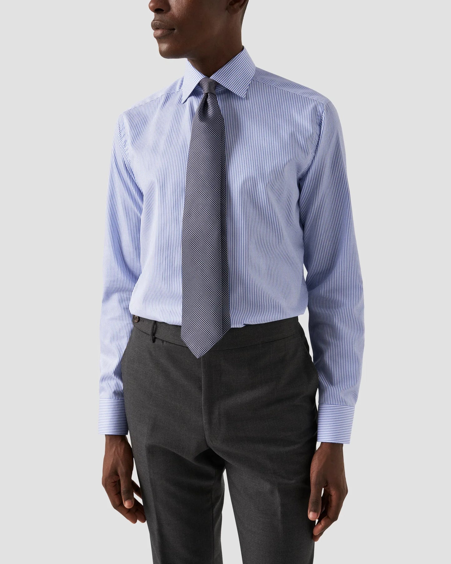Eton Mid Blue Striped Fine Twill Shirt - Slim Fit