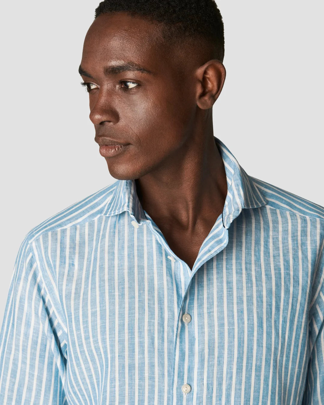 Eton Blue Striped Linen Sport Shirt
