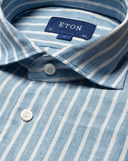 Eton Blue Striped Linen Sport Shirt