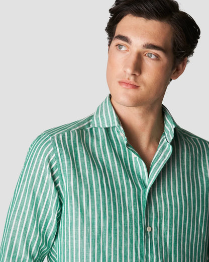 Eton Green Striped Linen Sport Shirt