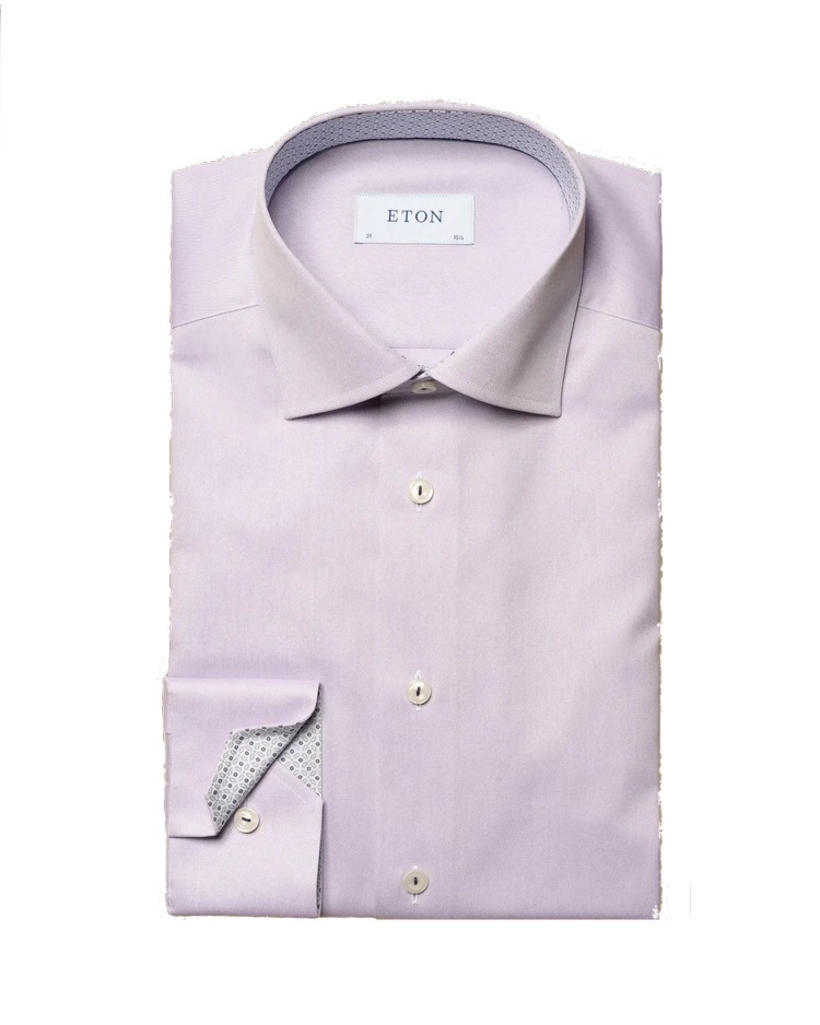 Eton Light Purple Signature Twill Shirt Floral Contrast Details