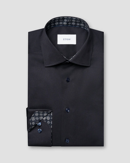 Eton Geometric Effect Signature Navy Twill Shirt in Contemporary Fit
