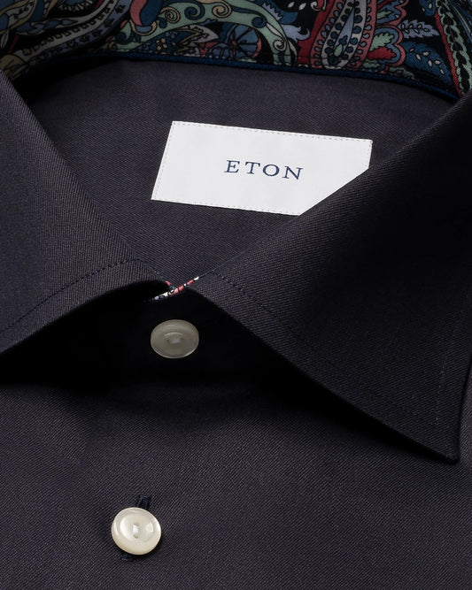 Eton Solid Signature Twill Paisley Effect Shirt In Blue - Contemporary Fit