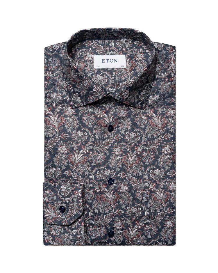 Eton Navy Paisley Print Signature Twill Sport Shirt Eton Navy Paisley Print Signature Twill Sport Shirt