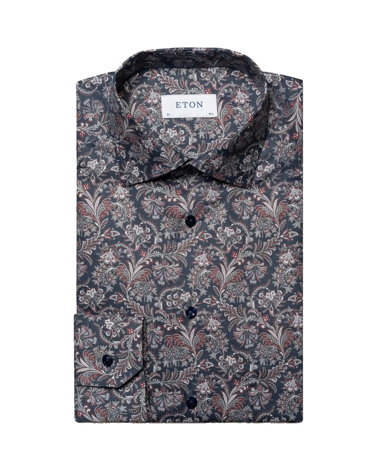 Eton Navy Paisley Print Signature Twill Shirt