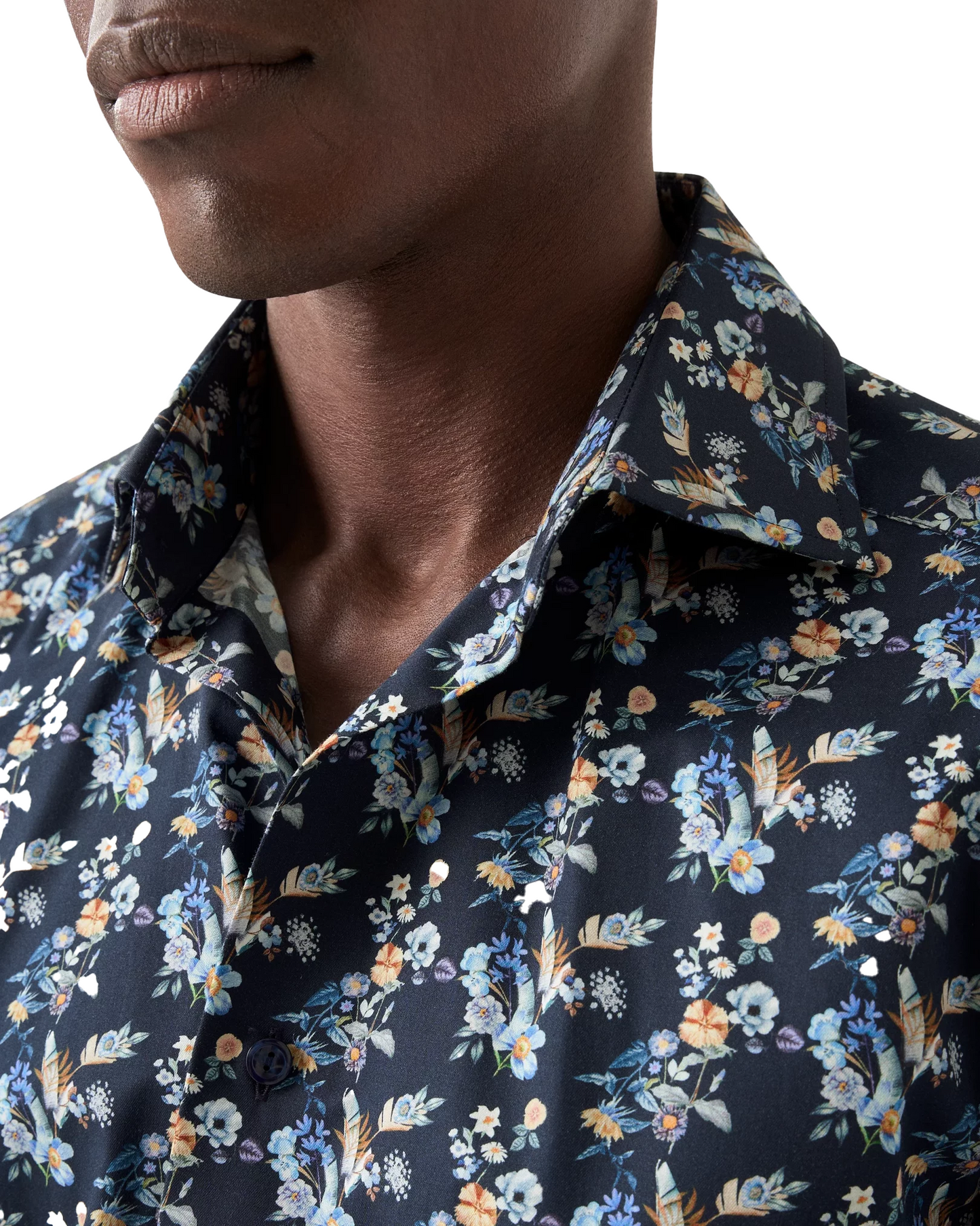 Eton Navy Floral Print Twill Sport Shirt