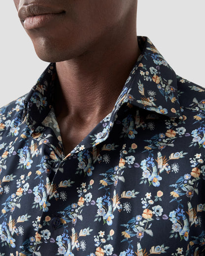 Eton Navy Floral Print Twill Sport Shirt