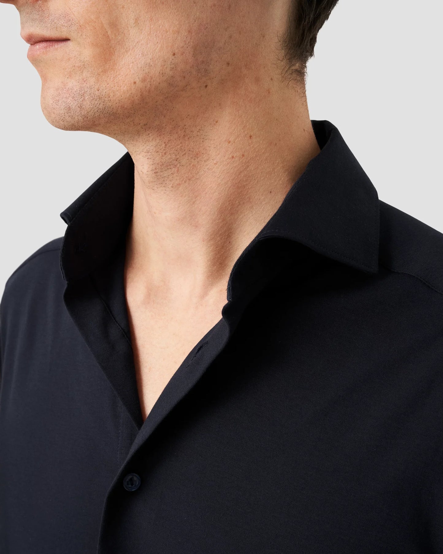 Eton Navy blue Solid Cotton Four-Way Stretch Shirt in Slim Fit – Navy Blue