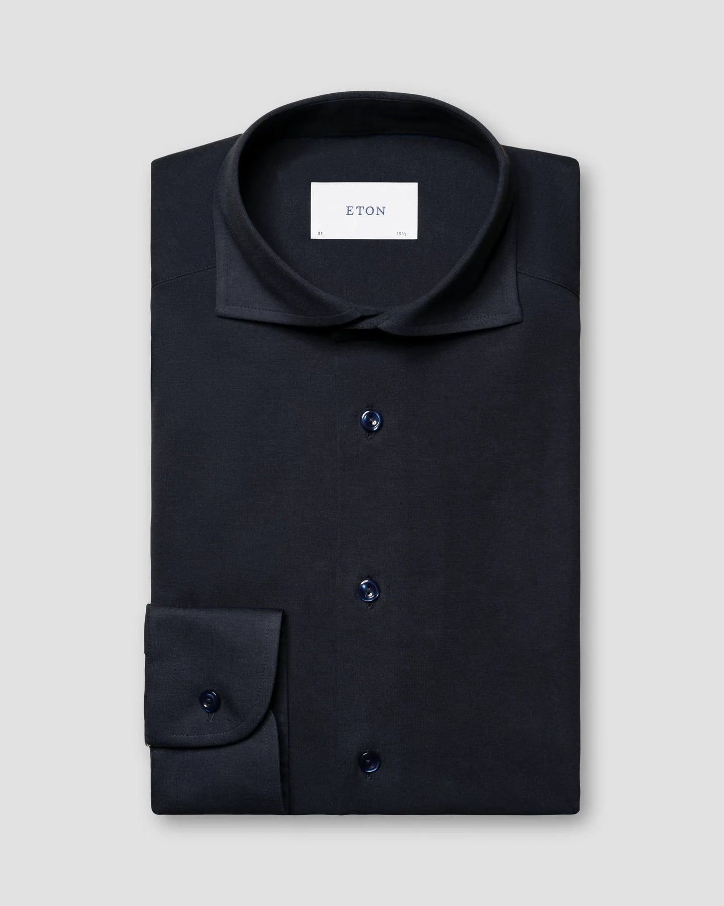 Eton Navy blue Solid Cotton Four-Way Stretch Shirt in Slim Fit – Navy Blue